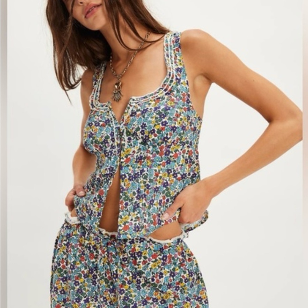 Free People Ellia Floral Sleeveless Top and Skirt Set Medium